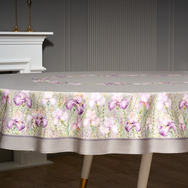 Скатерть  овальная  "ирисы" ,180х300см ,серый,100%хлопок ,твил Lefard (850-755-41)