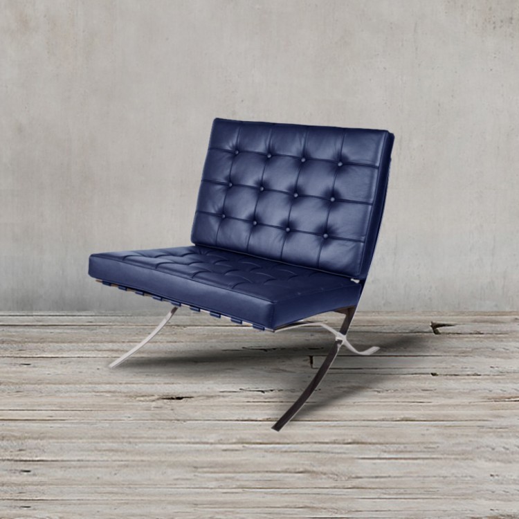 Кресло Барселона EC-010/YM37, нержавеющая сталь, кожа, royal blue, ROOMERS FURNITURE Кресло Барселона EC-010/YM37, нержавеющая сталь, кожа, royal blue, ROOMERS FURNITURE