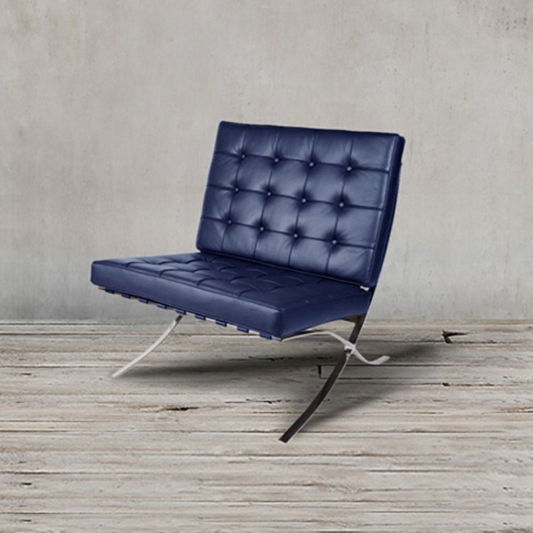 Кресло Барселона EC-010/YM37, нержавеющая сталь, кожа, royal blue, ROOMERS FURNITURE Кресло Барселона EC-010/YM37, нержавеющая сталь, кожа, royal blue, ROOMERS FURNITURE