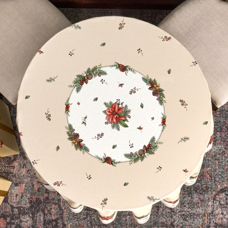 Скатерть круглая "celebration"150 см  ,бежевый, 100% хлопок ,твил горох с пропиткой Lefard (850-734-27)