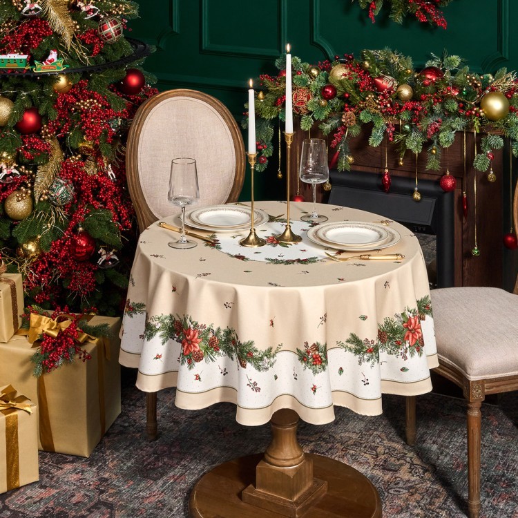 Скатерть круглая "celebration"150 см  ,бежевый, 100% хлопок ,твил горох с пропиткой Lefard (850-734-27)