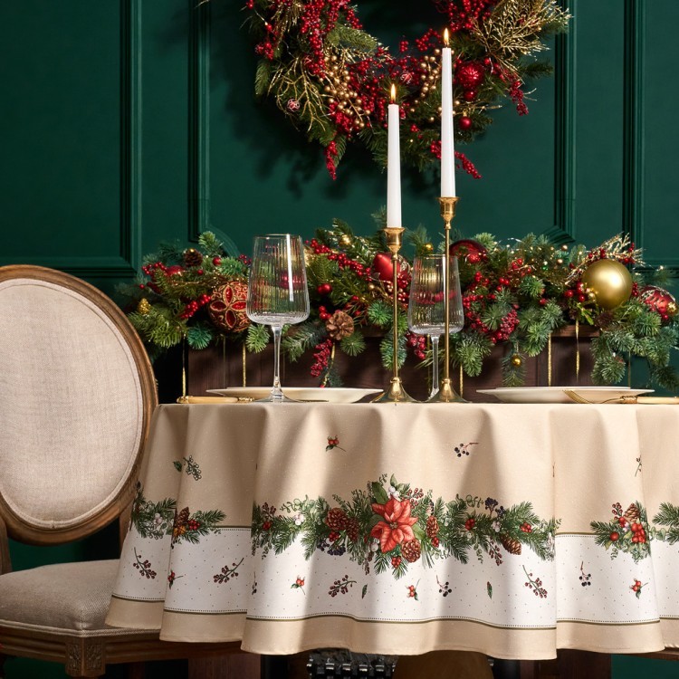 Скатерть круглая "celebration"150 см  ,бежевый, 100% хлопок ,твил горох с пропиткой Lefard (850-734-27)