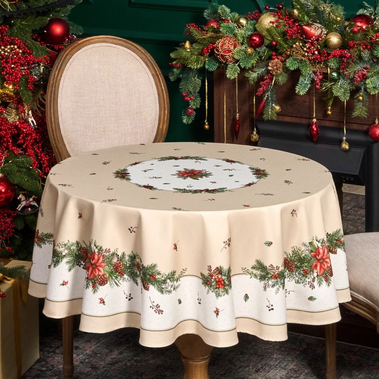 Скатерть круглая "celebration"150 см  ,бежевый, 100% хлопок ,твил горох с пропиткой Lefard (850-734-27)