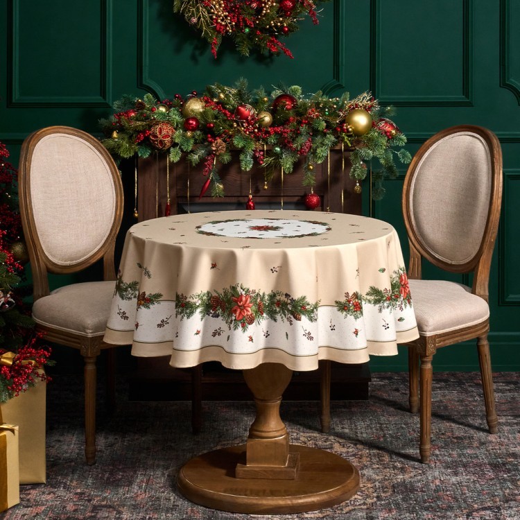 Скатерть круглая "celebration"150 см  ,бежевый, 100% хлопок ,твил горох с пропиткой Lefard (850-734-27)