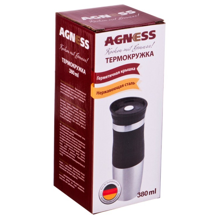 Термокружка agness 380 мл с кнопкой-стоппером Agness (709-066)