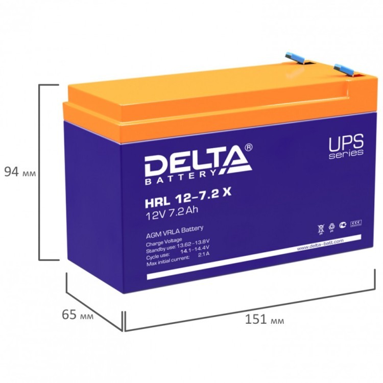 Аккумуляторная батарея для ИБП 12 В 7,2 Ач 151х65х94 мм DELTA HRL 12-72 X 354904 (1) (93394)