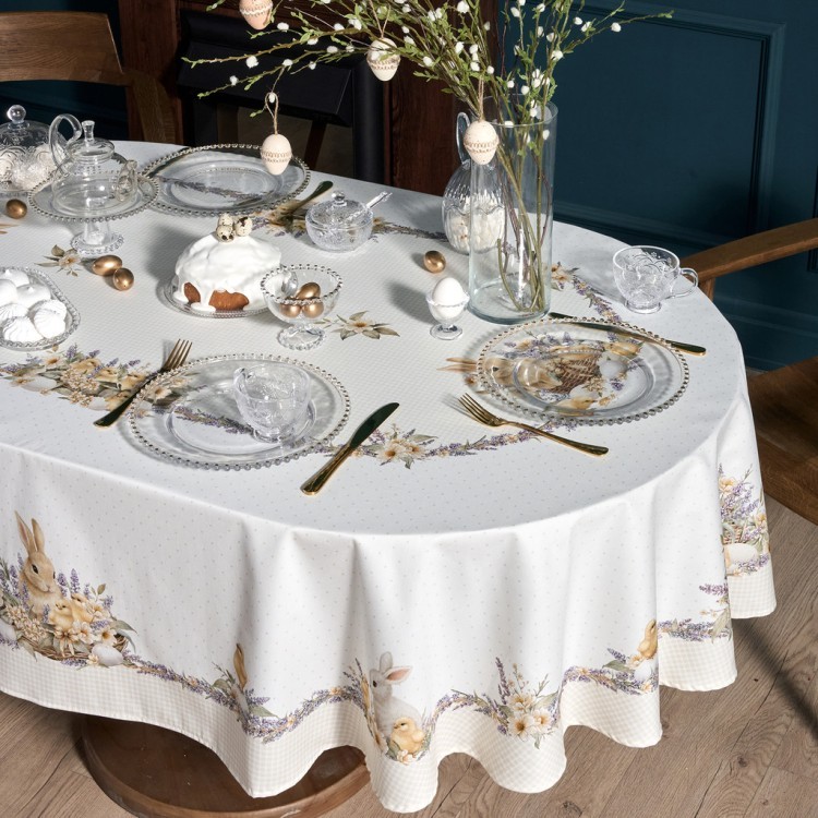 Скатерть овальная "лавандовая весна" 160х220см, 100% хлопок, твил c пропиткой Lefard (850-768-41)