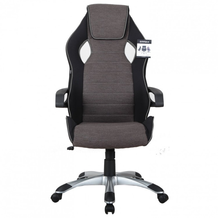 Кресло компьютерное BRABIX Techno GM-002 ткань черное/серое вставки белые 531815 (1) (94504)