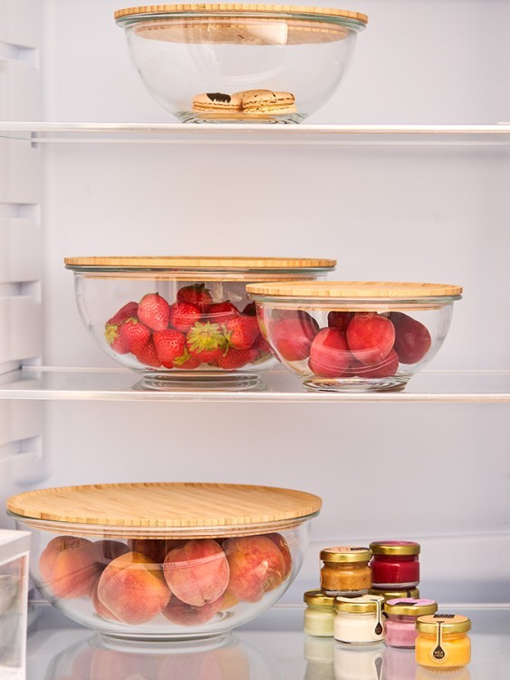 Набор из 4-х стеклянных мисок eco store с крышками из бамбука (78754) Набор из 4-х стеклянных мисок eco store с крышками из бамбука (78754)