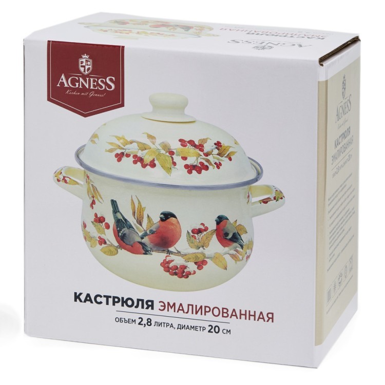 Кастрюля agness эмалированная с эмал.крышкой серия "снегири", 2.8 л, 20*12 см Agness (934-747) Кастрюля agness эмалированная с эмал.крышкой серия "снегири", 2.8 л, 20*12 см Agness (934-747)