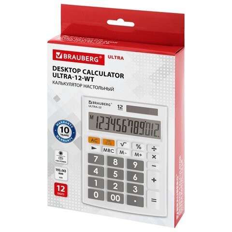 Калькулятор настольный Brauberg Ultra-12-WT 12 разрядов 250496 (1) (86052)