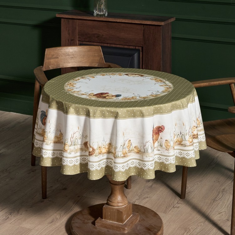 Скатерть круглая "золотая курочка" 145см, 100%хлопок, твил с пропиткой Lefard (850-767-27)
