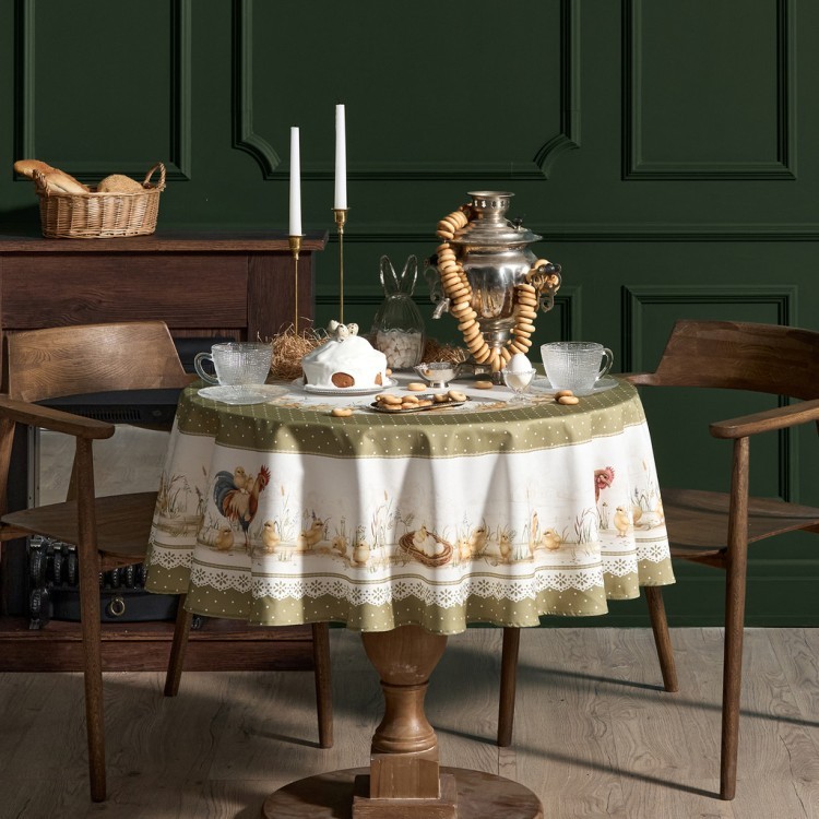 Скатерть круглая "золотая курочка" 145см, 100%хлопок, твил с пропиткой Lefard (850-767-27)