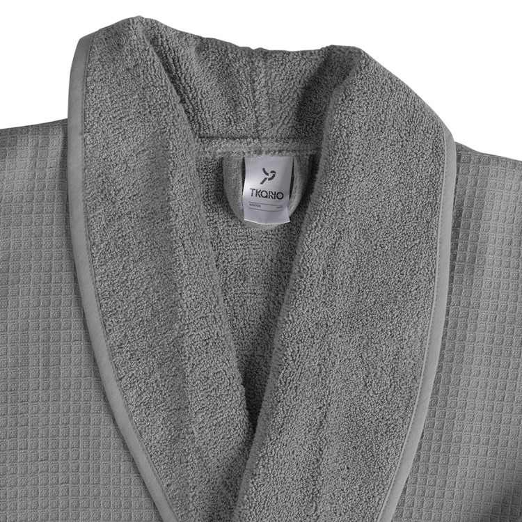 Халат банный из чесаного хлопка серого цвета из коллекции essential, размер l (69145)