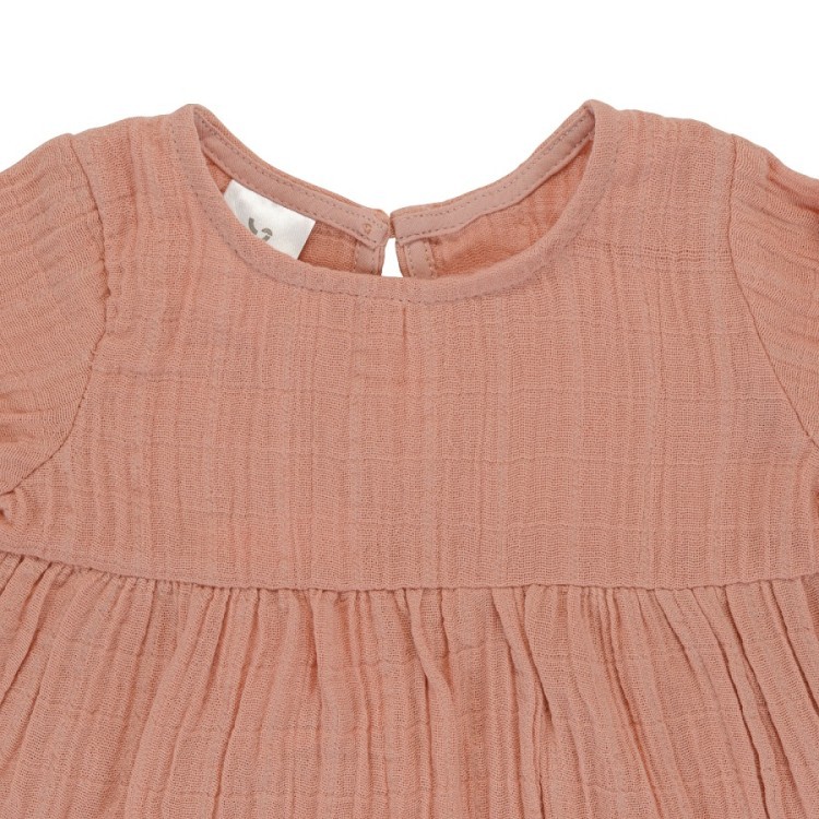 Платье с длинным рукавом из хлопкового муслина цвета пыльной розы из коллекции essential 12-18m (69607)