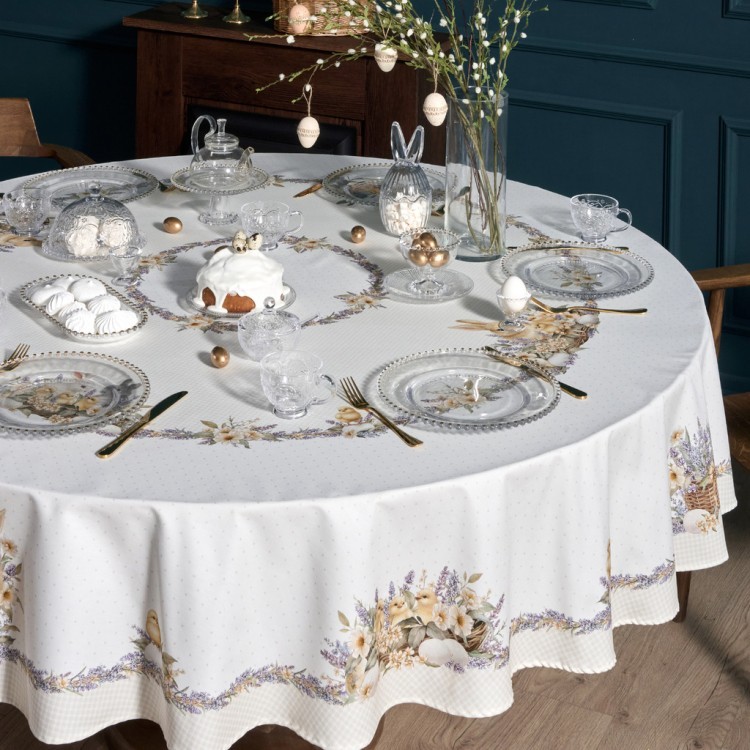 Скатерть круглая "лавандовая весна" 220см, 100% хлопок, твил с пропиткой Lefard (850-768-29)