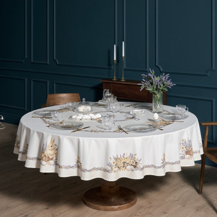 Скатерть круглая "лавандовая весна" 220см, 100% хлопок, твил с пропиткой Lefard (850-768-29)