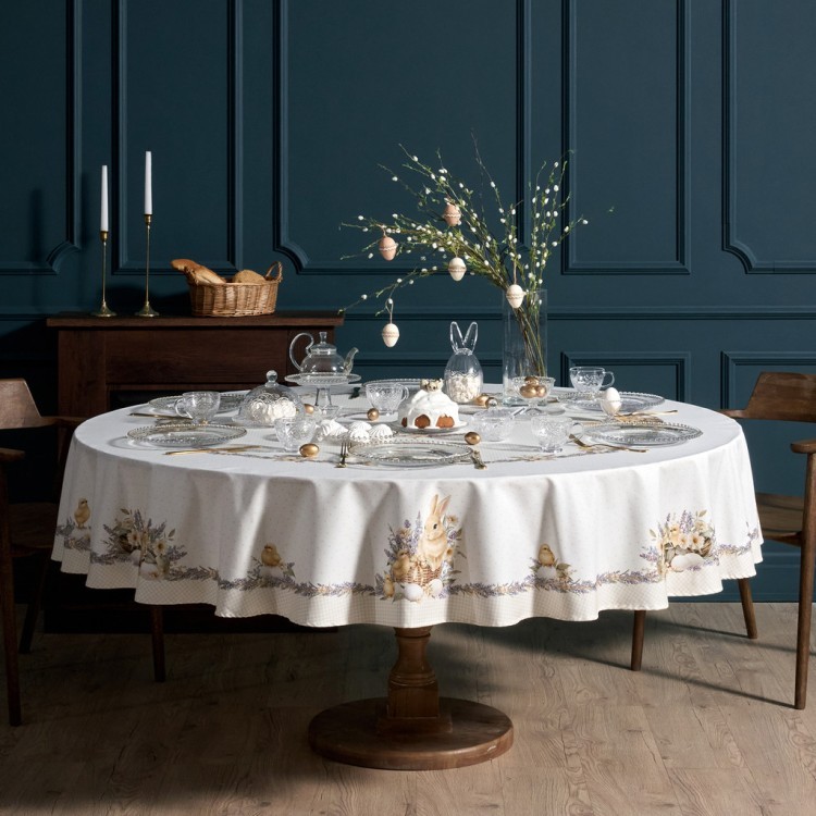 Скатерть круглая "лавандовая весна" 220см, 100% хлопок, твил с пропиткой Lefard (850-768-29)