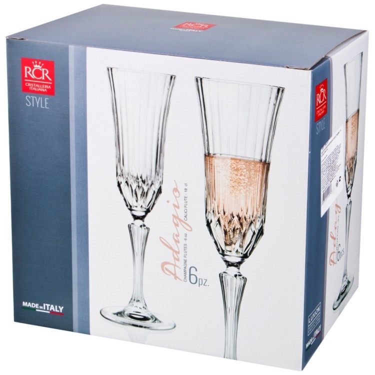 Набор бокалов для шампанского из 6 шт."адажио" 175 мл.высота=24 см. RCR (305-141)