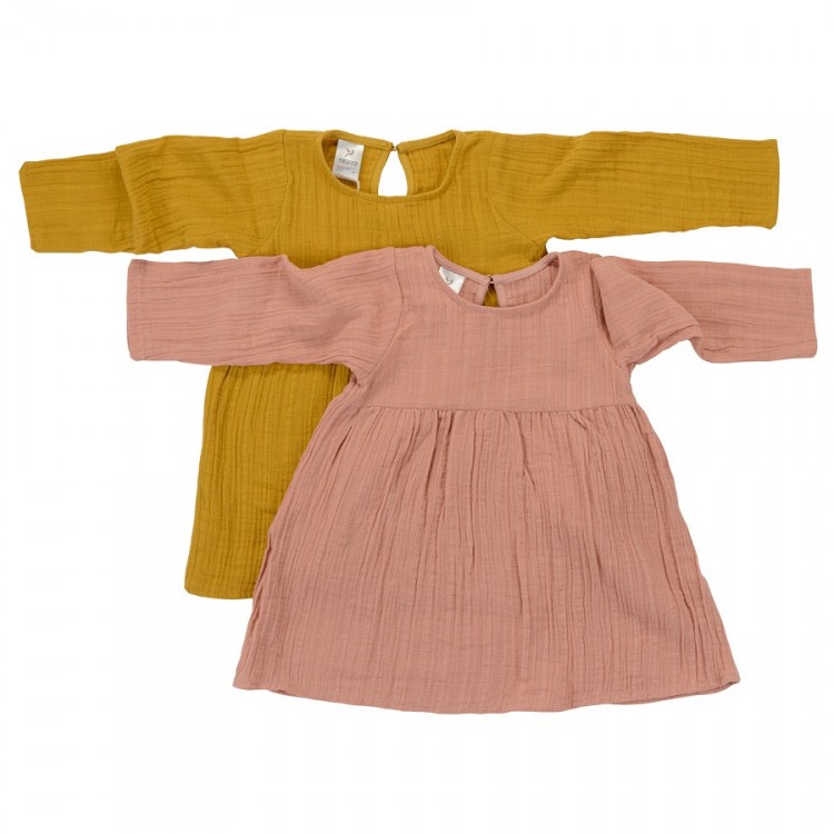 Платье с длинным рукавом из хлопкового муслина цвета пыльной розы из коллекции essential 18-24m (69608)