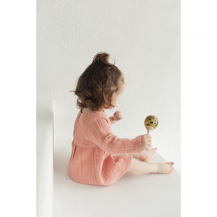 Платье с длинным рукавом из хлопкового муслина цвета пыльной розы из коллекции essential 18-24m (69608)