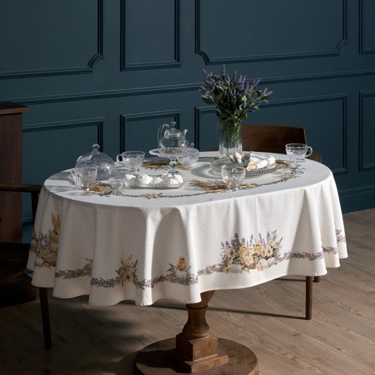 Скатерть овальная "лавандовая весна" 140х180см, 100% хлопок, твил c пропиткой Lefard (850-768-4)