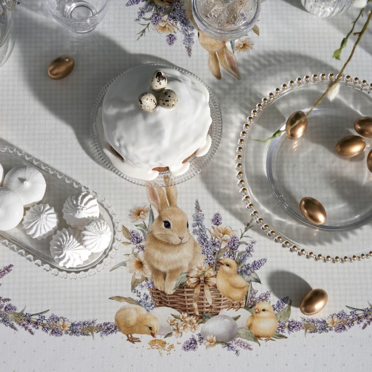 Скатерть овальная "лавандовая весна" 140х180см, 100% хлопок, твил c пропиткой Lefard (850-768-4)