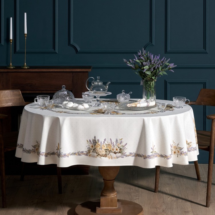 Скатерть овальная "лавандовая весна" 140х180см, 100% хлопок, твил c пропиткой Lefard (850-768-4)