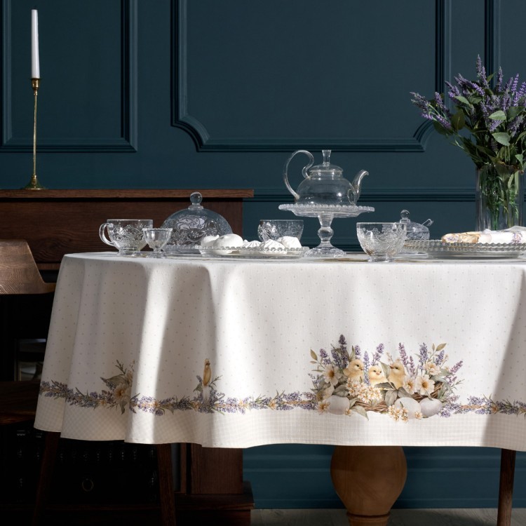 Скатерть овальная "лавандовая весна" 140х180см, 100% хлопок, твил c пропиткой Lefard (850-768-4)