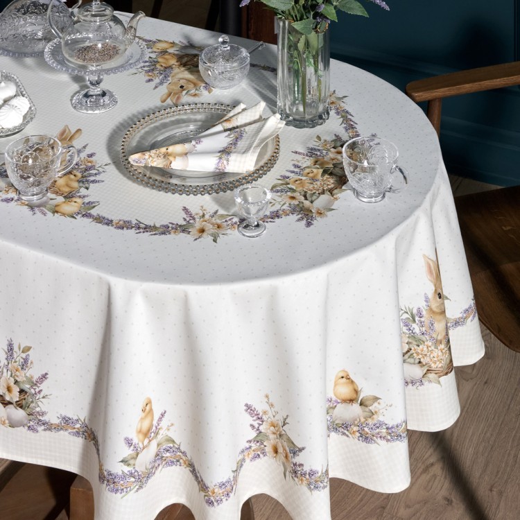 Скатерть овальная "лавандовая весна" 140х180см, 100% хлопок, твил c пропиткой Lefard (850-768-4)
