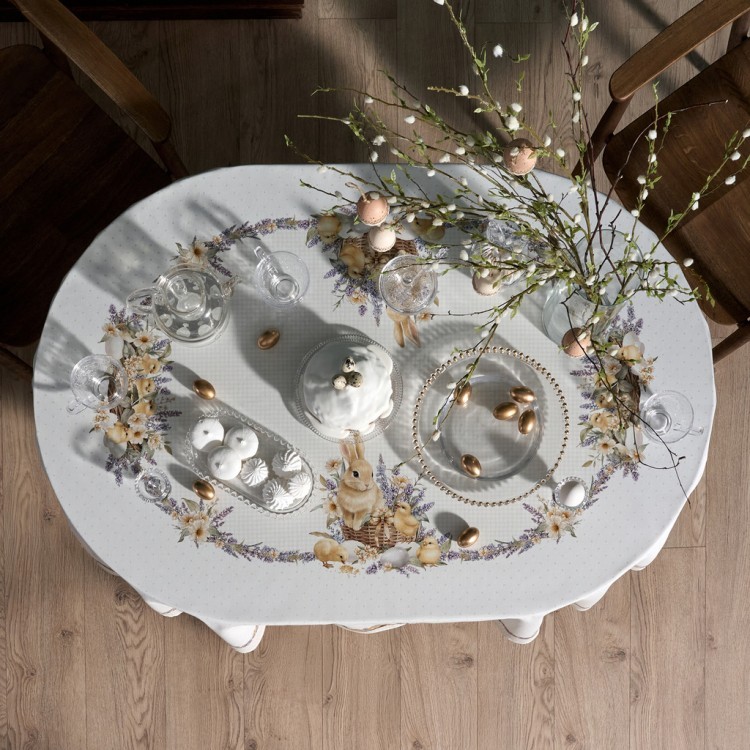 Скатерть овальная "лавандовая весна" 140х180см, 100% хлопок, твил c пропиткой Lefard (850-768-4)