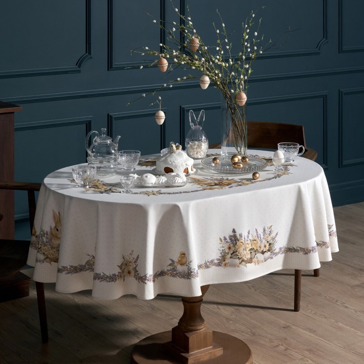 Скатерть овальная "лавандовая весна" 140х180см, 100% хлопок, твил c пропиткой Lefard (850-768-4)