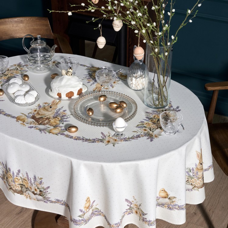 Скатерть овальная "лавандовая весна" 140х180см, 100% хлопок, твил c пропиткой Lefard (850-768-4)