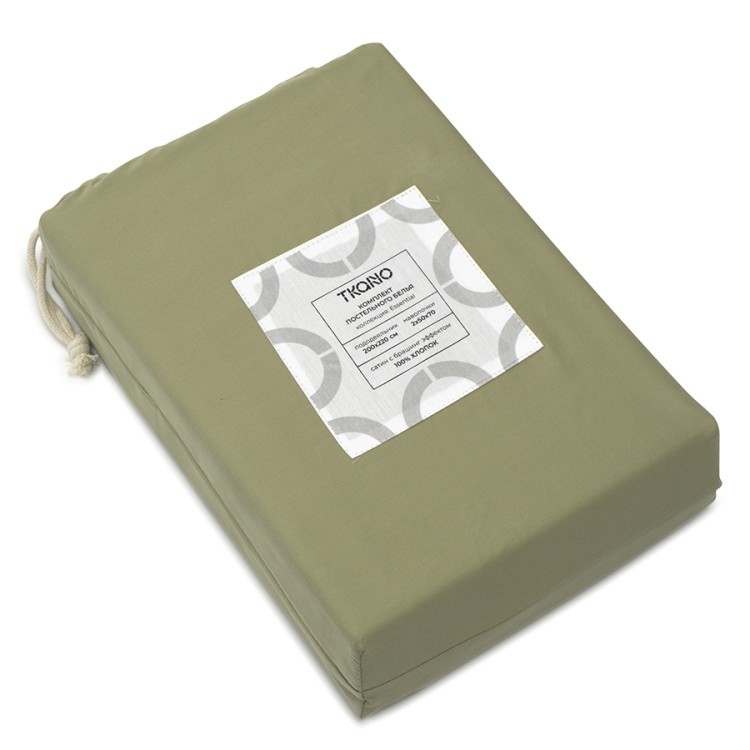Комплект постельного белья из сатина цвета шалфея с брашинг-эффектом из коллекции essential, 200х220 см (76086)