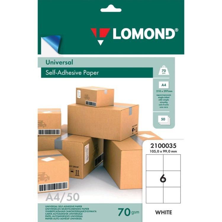 Этикетка самоклеящаяся Lomond 105х99 мм 50 листов по 6 шт белая 2100035/123703 (1) (65118)