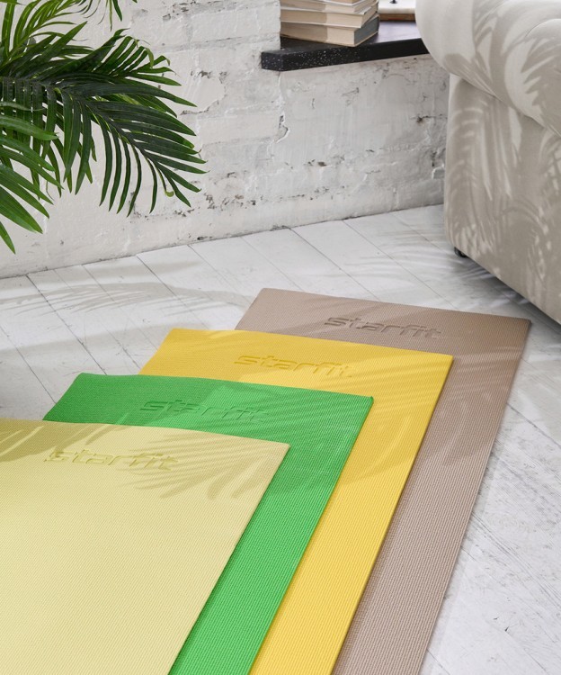 Коврик для йоги и фитнеса FM-101, PVC, 173x61x0,6 см, желтый пастель (1005320)