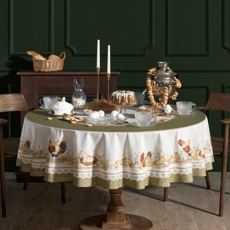 Скатерть круглая "золотая курочка" 185см, 100% хлопок, твил с пропиткой Lefard (850-767-28)