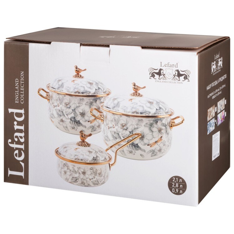 Набор посуды lefard серия royal garden 6пр: кастрюли 2,1л+2,8л (16+18см) и ковш 0,9л (14 см) Lefard (950-781)