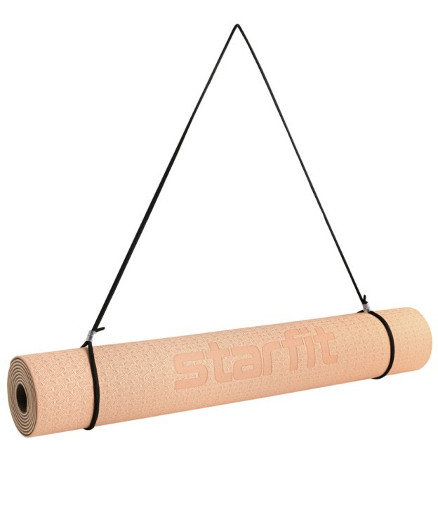 Коврик для йоги и фитнеса STARFIT FM-201, TPE, 183x61x0,4 см, персиковый/серый (2108059)
