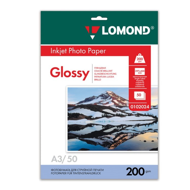 Фотобумага для струйной печати Lomond A3 200 г/м2 50 листов односторонняя глянцевая 0102024 (1) (65453)