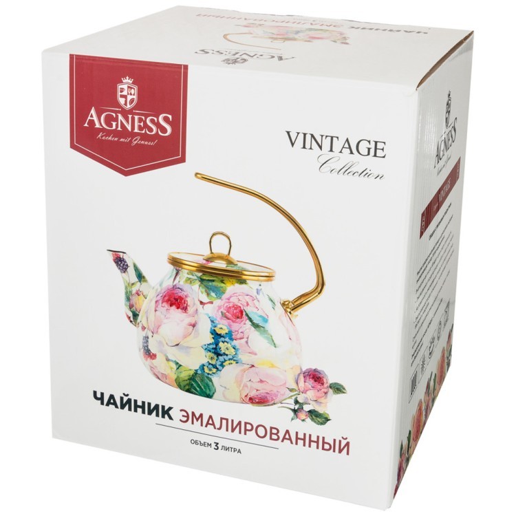 Чайник agness эмалированный, серия винтаж, 3,0л подходит для индукцион.плит Agness (950-041)