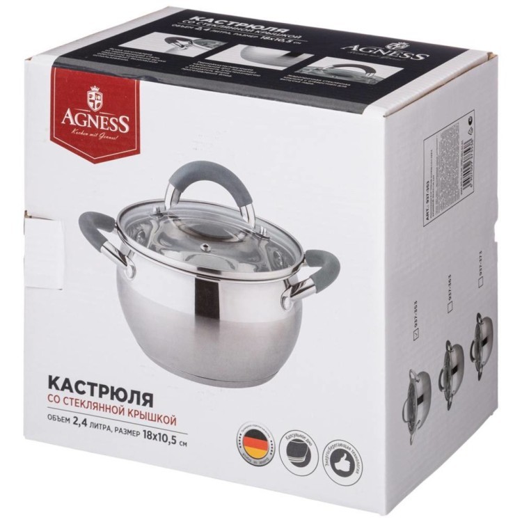 Кастрюля agness со стекл. крышкой серия apple 2,4 л. 18x10.5 см цвет: серый Agness (937-363) Кастрюля agness со стекл. крышкой серия apple 2,4 л. 18x10.5 см цвет: серый Agness (937-363)