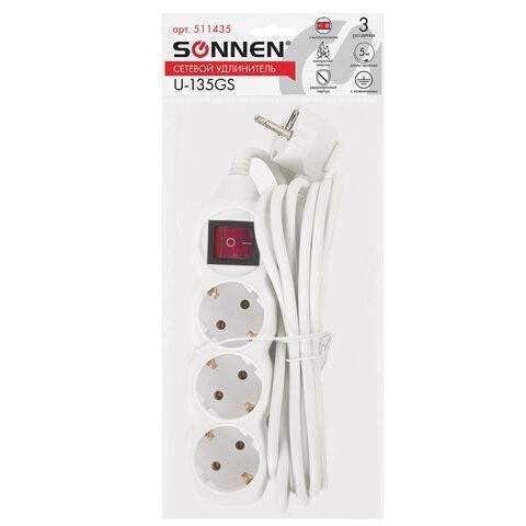 Удлинитель сетевой Sonnen U-135GS 3 розетки 5 м 511435 (2) (85269) Удлинитель сетевой Sonnen U-135GS 3 розетки 5 м 511435 (2) (85269)