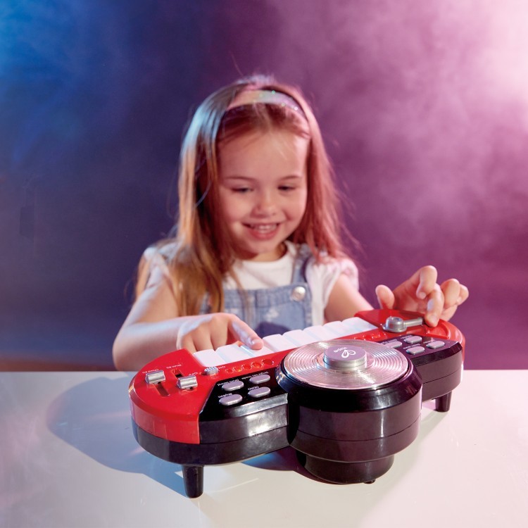 Набор игрушечных музыкальных инструментов для детей "Барабанная установка со стульчиком и пианино диджея" (E0632_HP)