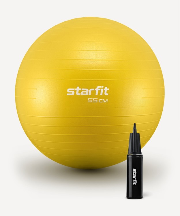 БЕЗ УПАКОВКИ Фитбол STARFIT GB-111 антивзрыв, 900 гр, с ручным насосом, желтый, 55 см (2117751) БЕЗ УПАКОВКИ Фитбол STARFIT GB-111 антивзрыв, 900 гр, с ручным насосом, желтый, 55 см (2117751)