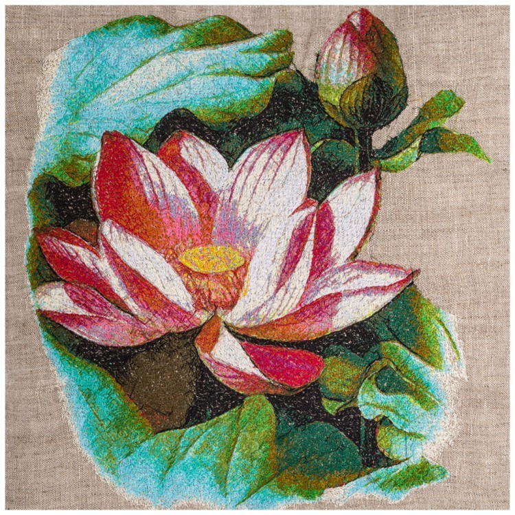 Подушка декоративная "акварель,лотос",45х45см,серый+розовый,100% лён, вышивка SANTALINO (850-827-95)