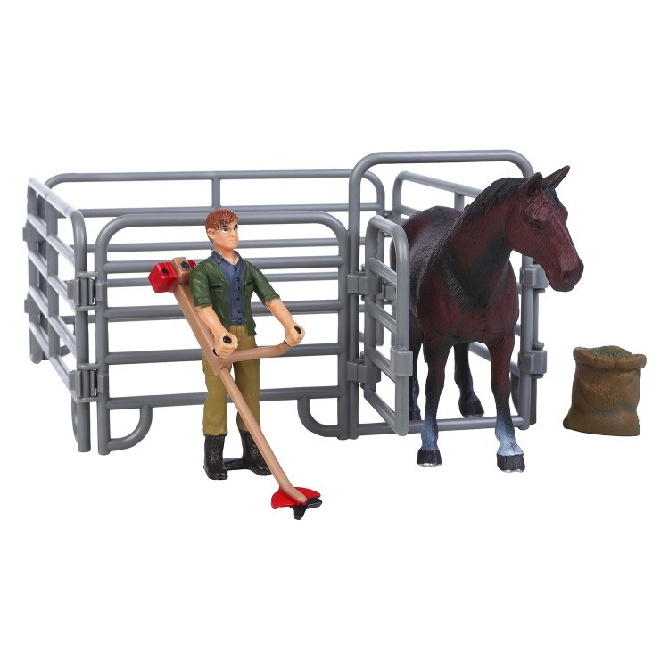 Фигурки животных серии "Мир лошадей": Лошадь, фермер, ограждение, газонокосилка (набор из 5 предметов) (MM214-314)