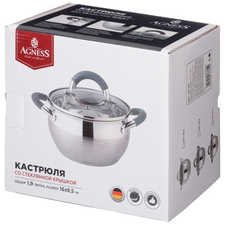 Кастрюля agness со стекл. крышкой серия apple 1,9 л. 16x9.5 см цвет: серый Agness (937-362) Кастрюля agness со стекл. крышкой серия apple 1,9 л. 16x9.5 см цвет: серый Agness (937-362)