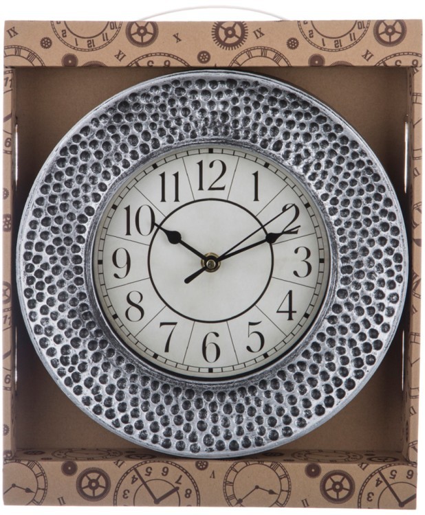 Часы настенные кварцевые "italian style" диаметр=25 см. цвет: античное серебро циферблат диаметр=16 Lefard (220-267)