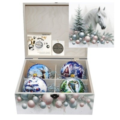 Новогодний набор на 4 шара Морозная гармония с кристаллами Swarovski (2570)